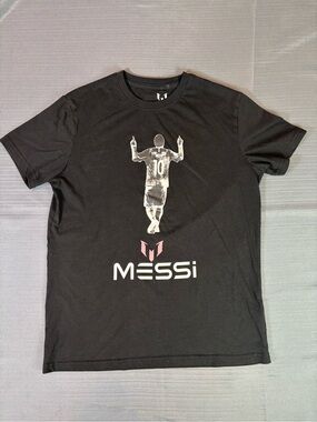 Messi Graphic Soccer T-Shirt Black Short Sleeve Tee Size Small